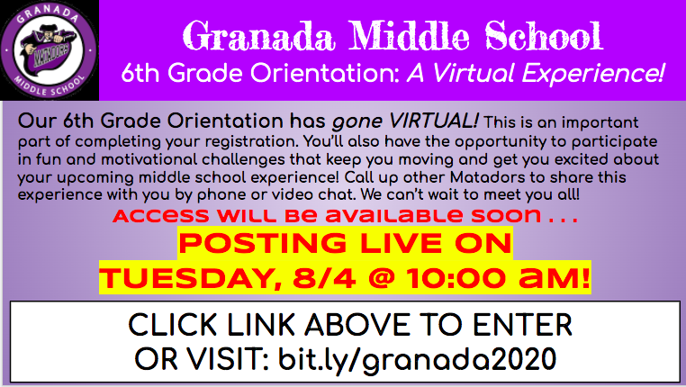 6th Grade Virtual Orientation Coming Soon!